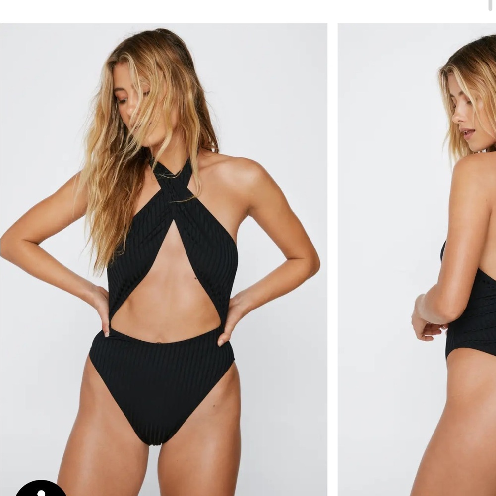 Nasty Gal womens Black Cutout Halter tie Swimsuit new without tags size 0